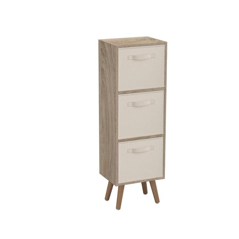 Antique Oak 3-Tier 3-Drawer Cube Shelving Unit with Scandinavian Legs 5