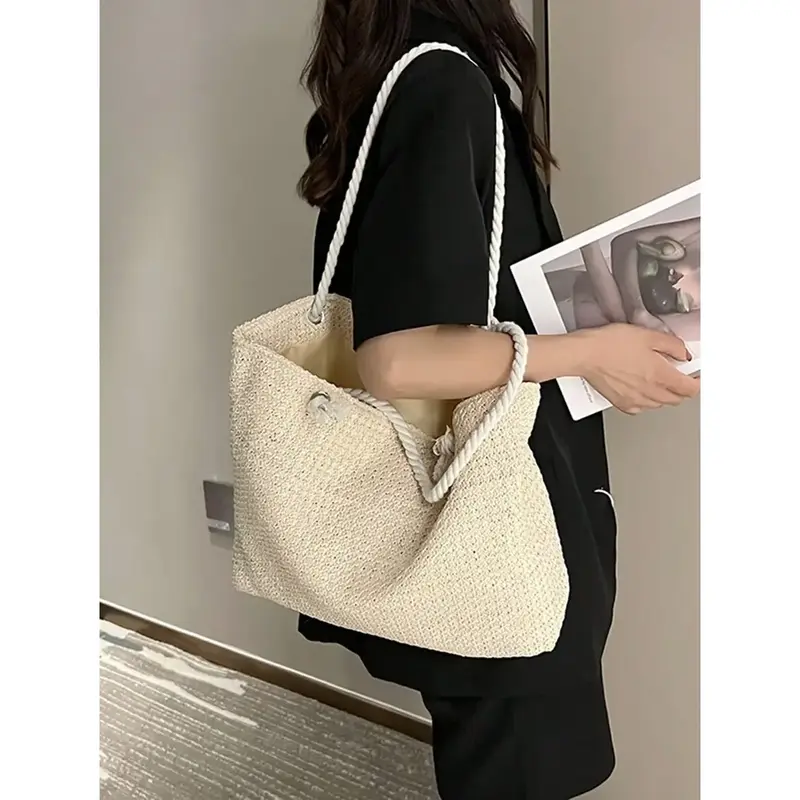 Woven Large Capacity Tote Bag – Lightweight Summer Shoulder Handbag for Travel, School & Work 6