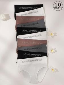 Women's Letter Print High Waist Panty, Soft Comfy Breathable Brief for Daily Wear, Underwear for All Seasons