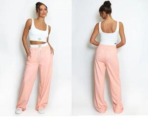 Findfashion Women's Cropped Sleeveless Ribbed Top With Contrast Wide Leg Trouser Set For Ladies One Size Fits UK 8-12