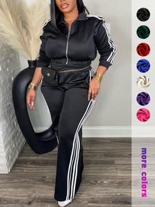 Women's Tracksuit Set, Casual Long Sleeve Zip Up Jacket & Pants Set for Spring & Fall, Women's Clothes for Daily Wear