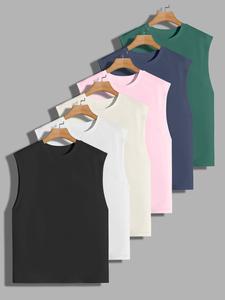 Men's Solid Color Tank Top, Casual Breathable Sleeveless Top for Summer, Men's Clothes for Daily Wear, Socks