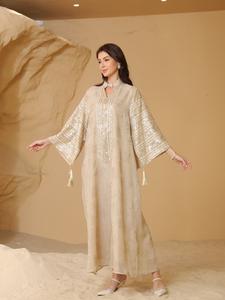 Women's Contrast Sequin Dress, Elegant Long Sleeve Baggy Dress for Party Wedding Guest, Ladies Islamic Clothing for All Seasons, Womenswear