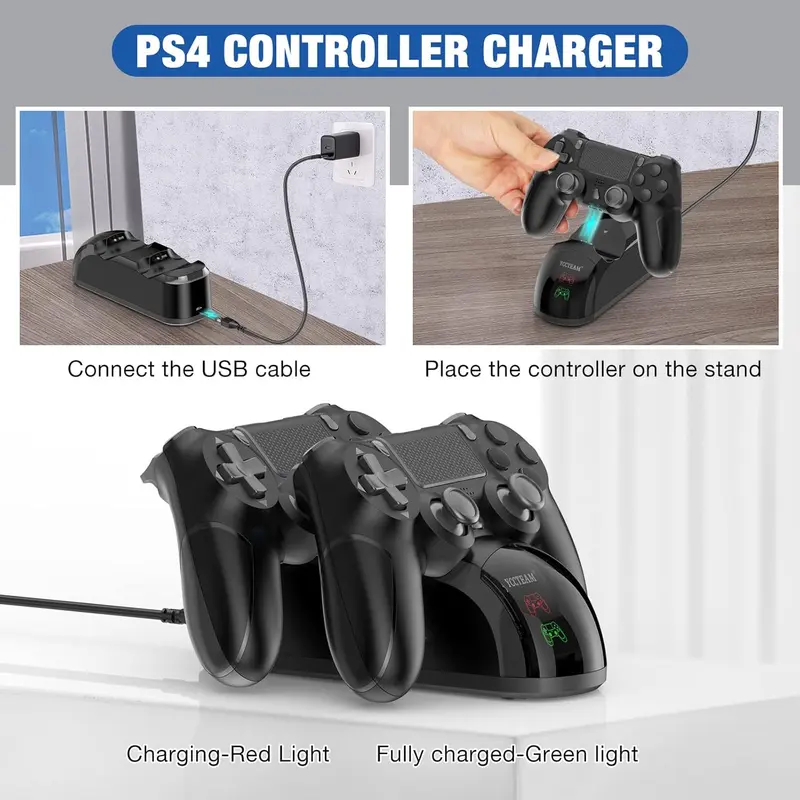 PS4 Controller Charging Station – Dual Fast Charger Dock for PS4/PS4 Slim/PS4 Pro Console with 4 Thumb Grips - Black 3