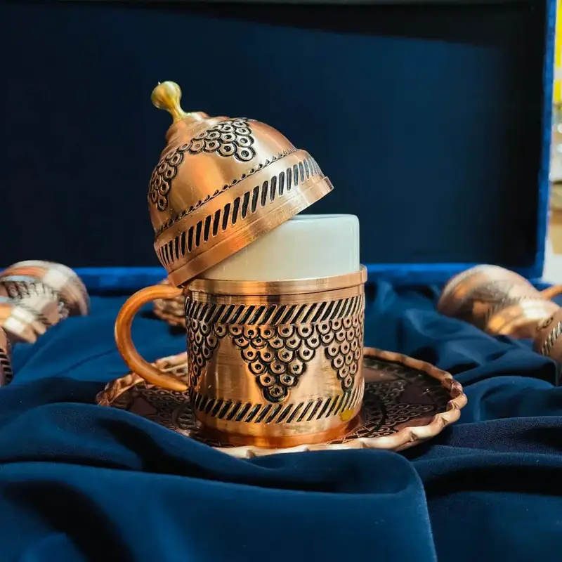 Handmade Copper Coffee Set – 6 Cups, Tray & Sugar Bowl 5