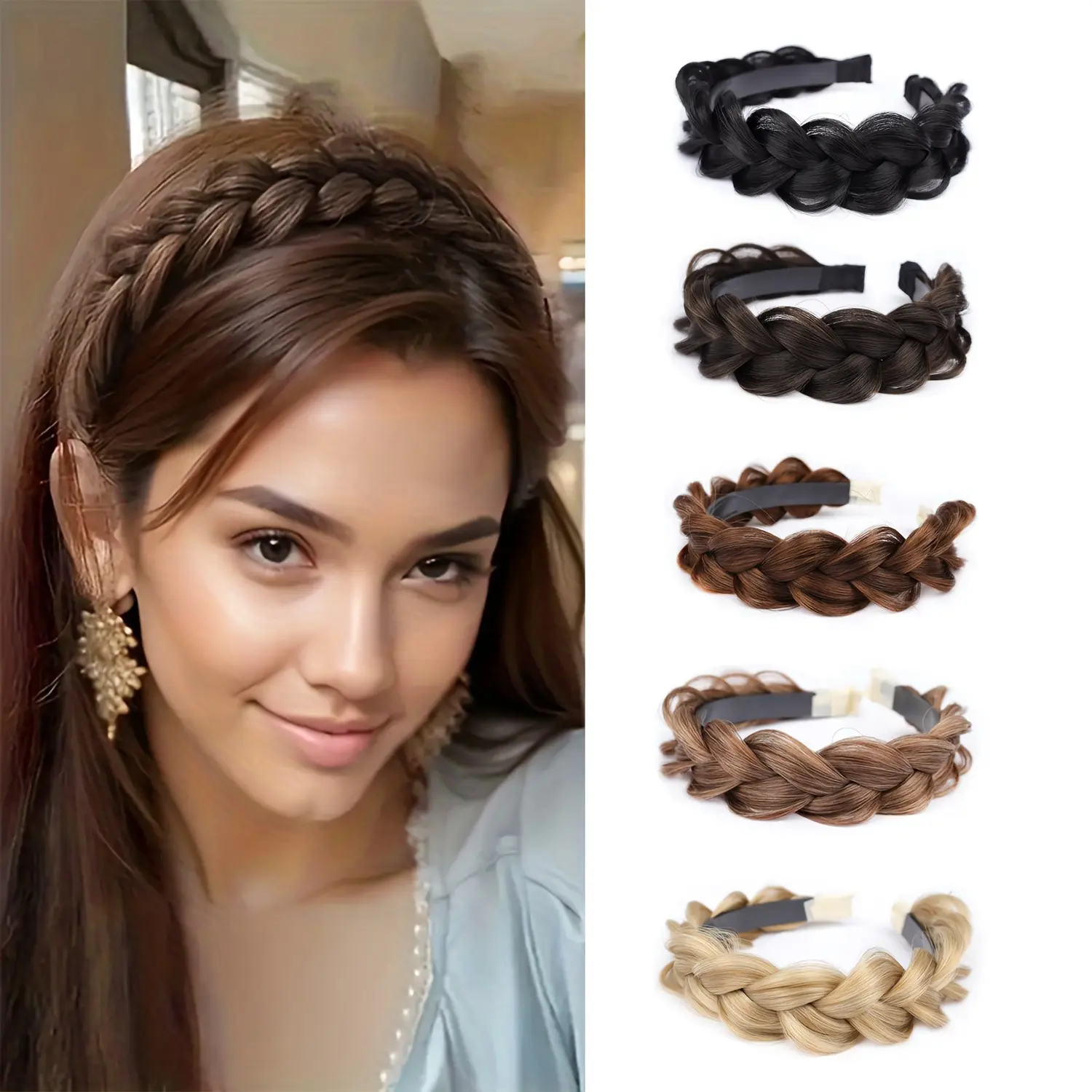 Elegant 14-Inch Synthetic Fishbone Braid Headband Wig for Women - Handcrafted, Heat Resistant, Adjustable - Perfect for Daily Wear & Parties, Wig Accessories, Best for Christmas