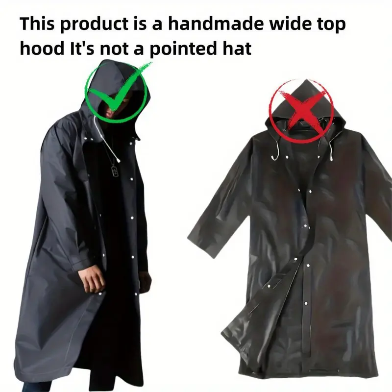 Unisex Black EVA Waterproof Raincoat, Long Hooded Rain Jacket for Motorcycle, Cycling, Hiking, Fishing - No Pocket Outdoor Gear 6