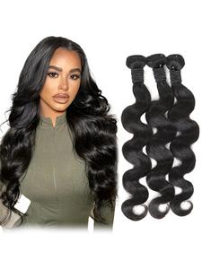 Peruvian Human Hair Body Wave Natural Black Hair Bundles, Soft and Thick Human Hair Weft, Used for Fashionable Wigs and Braids