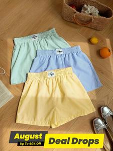 Women's Striped Print Letter Patched Lounge Shorts, Casual Comfy Elastic Waist Sleep Shorts for Daily Wear, Ladies Sleepwear for Summer, Minimalist Pajama Shorts, Summer Loungewear, Soft Stretchy Homewear, Sleepwear Loungewear Set, Pjs