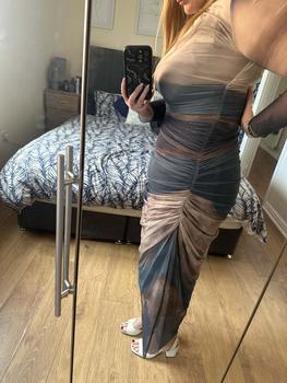 Product Review of Women's All Over Print Ruched Bodycon Dress, Elegant Long Sleeve Round Neck Long Dress for Party Holiday Wedding Guest, Ladies Clothes for All Seasons， Tall Clothing Women from A**a 2