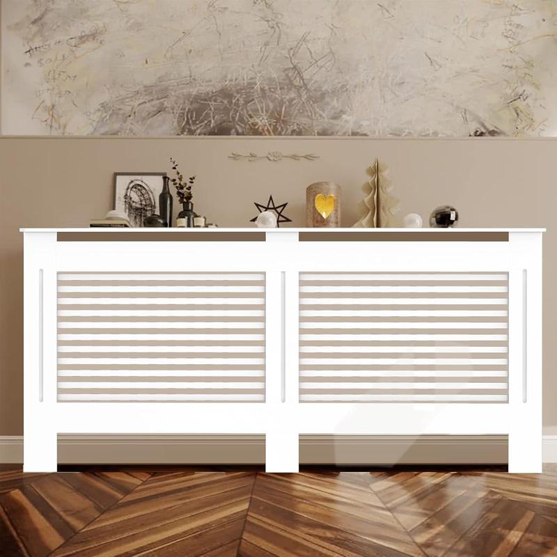 NEW Radiator Cover Wood Cabinet: External 92cm Height White Extra Large Heater Covers Inner Heights 90cm Horizontal Slats Modern Tall Radiator Shelf Thicken MDF Wooden Kitchen Bedroom 6
