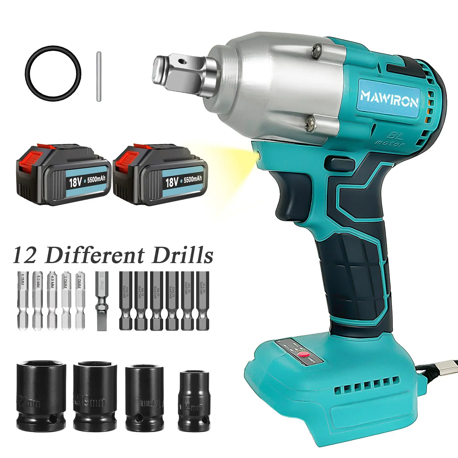 Brushless Electric Impact Gun, Electric Wrench 1/2 Inch Max Torque 330 ft-lbs, with 2 5.5Ah Batteries, 4 Outlets, 3 Speeds, 3300RPM, for Cars/Tires/Trucks/RVs/Lawn Mowers impact  gun impact  driver