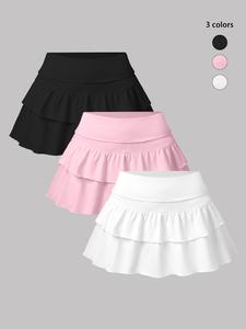Women's Solid Ruffle Trim Layered Skirt, Casual Fashionable A Line Short Skirt for Daily Wear, Ladies Summer Bottoms, Golf Skirts