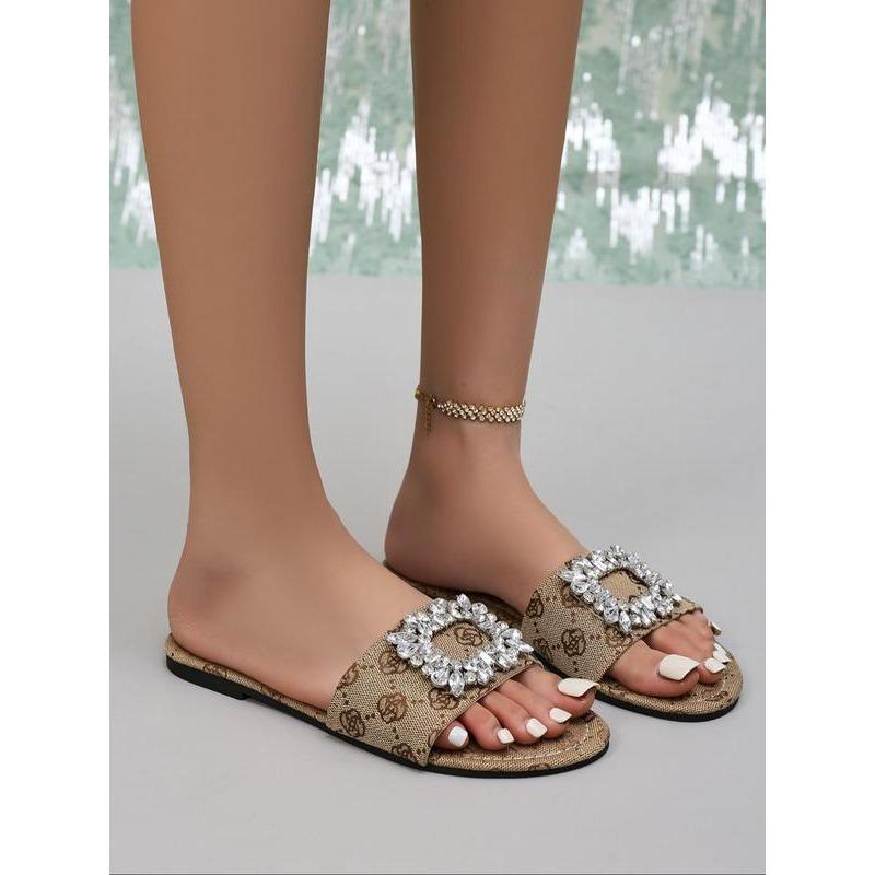 Women's Floral Pattern Bow Decor Slip on Sandals, Casual Comfortable Flat Sandals for Summer, Back To School Slippers, Designer Slides Shoes for Daily, Girl Footwear, Walking, Going Out Outfits Trending Shoes 5