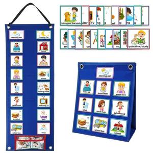 Visual Schedule Chart for Kids Daily Routine Card, 1 Set Affairs Pattern English Card with Display & Bag, Math Learning Tools, Parent-child Interactive Game Props, Summer Gift, Visual Learning Tools