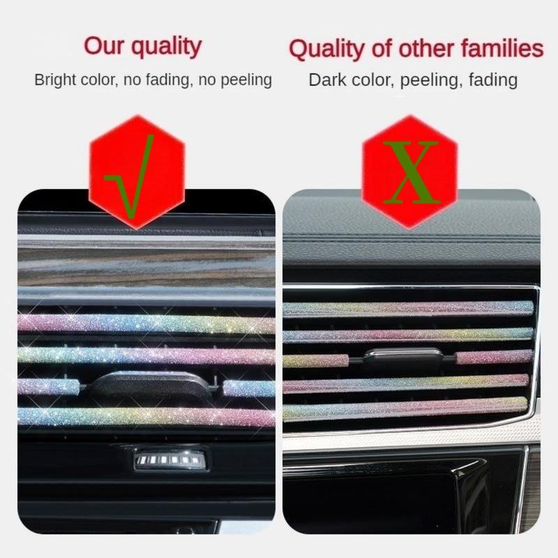 10pcs Pink Car Vent Outlet Trim, Rhinestones Bling Car Accessories Air Conditioner Vent Outlet Trim, Car Interior Decoration Strip For Car Styling 4