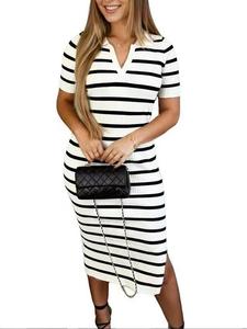 Women's Striped Print Knit Dress, Casual Short Sleeve Dress for Daily Wear, Ladies Clothes for All Seasons