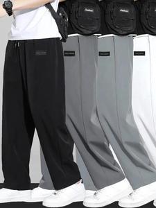 Men's Letter Print Straight Leg Pants, Casual Comfy Loose Trousers for Summer, Men's Bottoms for Daily Wear