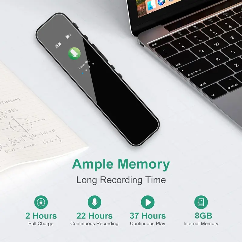 8GB Digital Voice Recorder - High-Quality Dictaphone with MP3 Playback | USB Rechargeable Audio Recording Device for Lectures & Meetings Button Memory 6