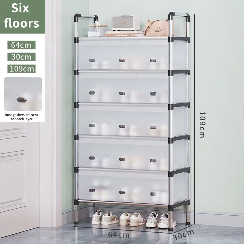 6 Tier Shoe Storage Cabinet, Modular Shoe Rack, Cube Plastic Shoe Organizer with Door, Dustproof and Waterproof for Entrance Hall, Bedroom, Living Room 8