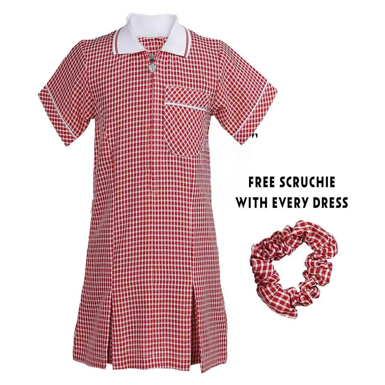 Gingham Summer School Dress – Lightweight, Breathable, with Free Scrunchie