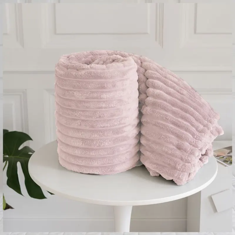 Luxury Chucky Ribbed throws Cord thermal Faux Fur Velvet Mink Throw Blanket Soft Warm Thick Warm Sofa Bed Throw Double 150cm x 200cm - King 200cm x240cm