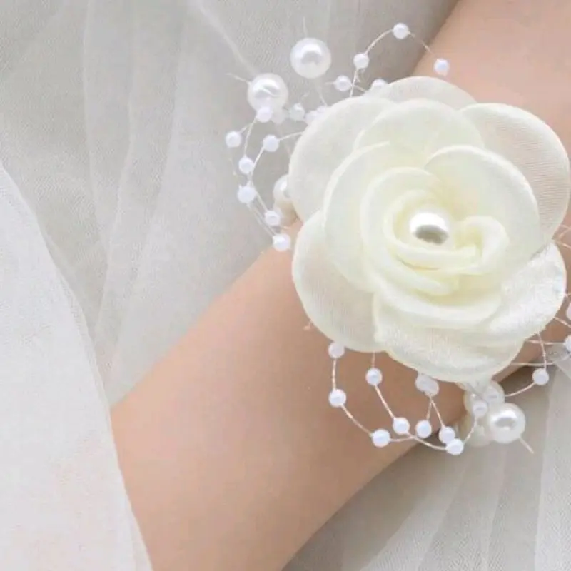 1pc Elegant Ivory Bridal Wrist Corsage Wedding Bridesmaid Party Accessory Valentine's Day Valentines 3