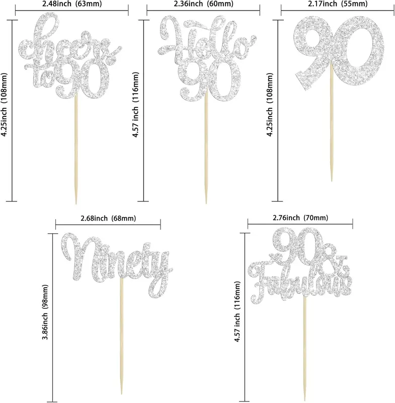 30Pcs Happy 90th Birthday Cupcake Toppers Silver Glitter Ninety Cheers to 90 Years Old Birthday Cupcake Picks for Happy 90th Birthday Anniversary Party Cake Decorations 2