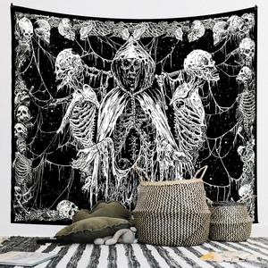 Gothic Skull Pattern Tapestry, Puppet Wizard Print Wall Hanging Blanket, Halloween Decor for Home Living Room Bedroom, Bedroom Accessories