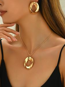 Elegant Geometric Design Pendant Necklace & Earrings, Fashion Jewelry Set for Party, Daily Decor, Trendy Exquisite Jewelry for Gift, Fashionable Jewelry Set