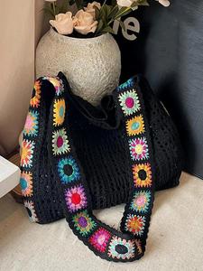 Women's Crochet Bag, Exquisite Knitted Shoulder Bag, Fashionable Large Capacity Bag for Beach Day & Daily Use