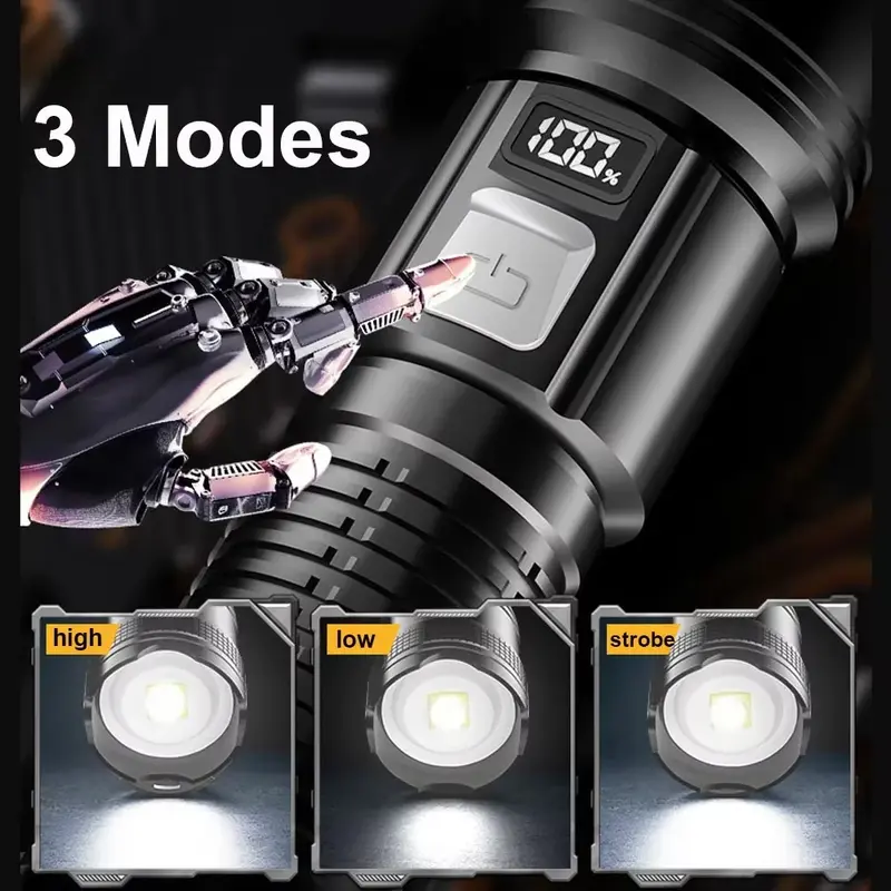 1600000LM Super Bright Flashlight USB Rechargeable LED Long Range Tactical Torch Outdoor Waterproof Camping Fishing Lantern 3 Modes Long Shot 2000M 2