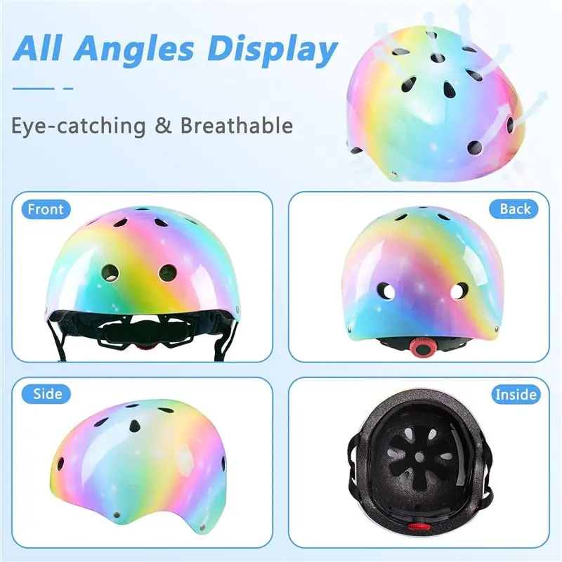 Kids Bike Helmet,Colour Name: Rainbow, Toddler Helmet Girls Scooter Helmet Kids Cycling Helmets Skateboard Helmet for Boys Child, Age 3-8-14 Years 1