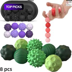 Fidget Balls Toy, 8 Counts Silicone Sensory Stress Relief Toy, Quiet Executive Desk Fidget Toys for Office, Fun Textures Roller Travel Toys Gift