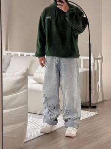 Men's Cross Embroidery Jeans, Loose Casual Comfy Baggy Denim Trousers for Daily Wear, Men's Bottoms for All Seasons, Cotton