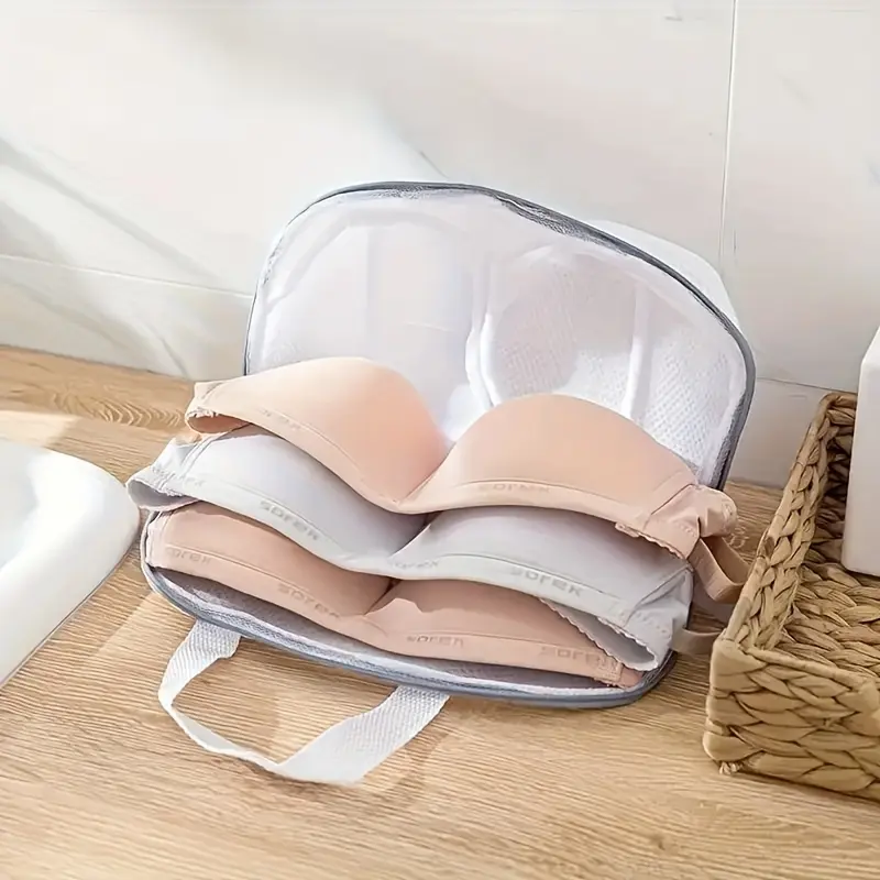 [Durable Mesh] Mesh Bra Laundry Bag | 1pc | Durable Mesh | Anti-Deformation, Prevents Tangling & Damage | Laundry, Hand Wash or Dry Clean | White with Blue Straps 1