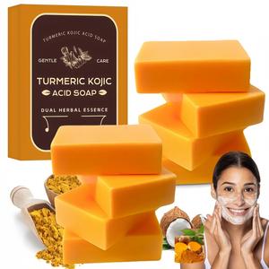 Turmeric Kojic Acid Soap Bar, 4/8 Counts Natural Handmade Soap Bar with Soap Saver Bag, Moisturizing Gentle Kojic Acid Soap Bar Set for All Skin Types