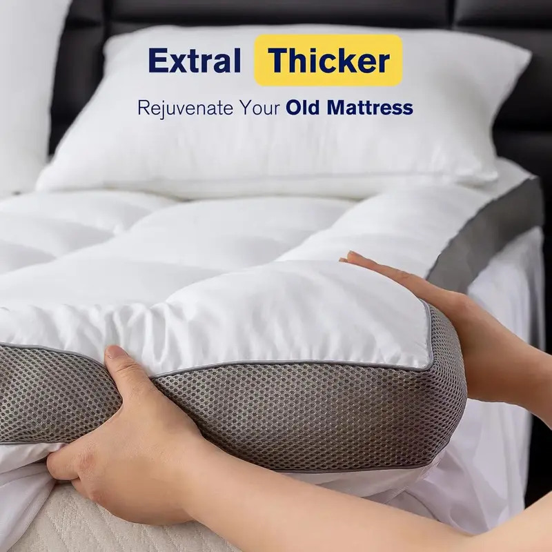 AIR FLOW COOLING MATTRESS TOPPER - 05cm Deep, Ultimate Comfort No-Slip Design with Deep Elastic Pockets, Ideal for Back Pain and Sleep Comfort, Thick Hollow Fiber Filling Mattress Pad Protector, All Sizes UK 1