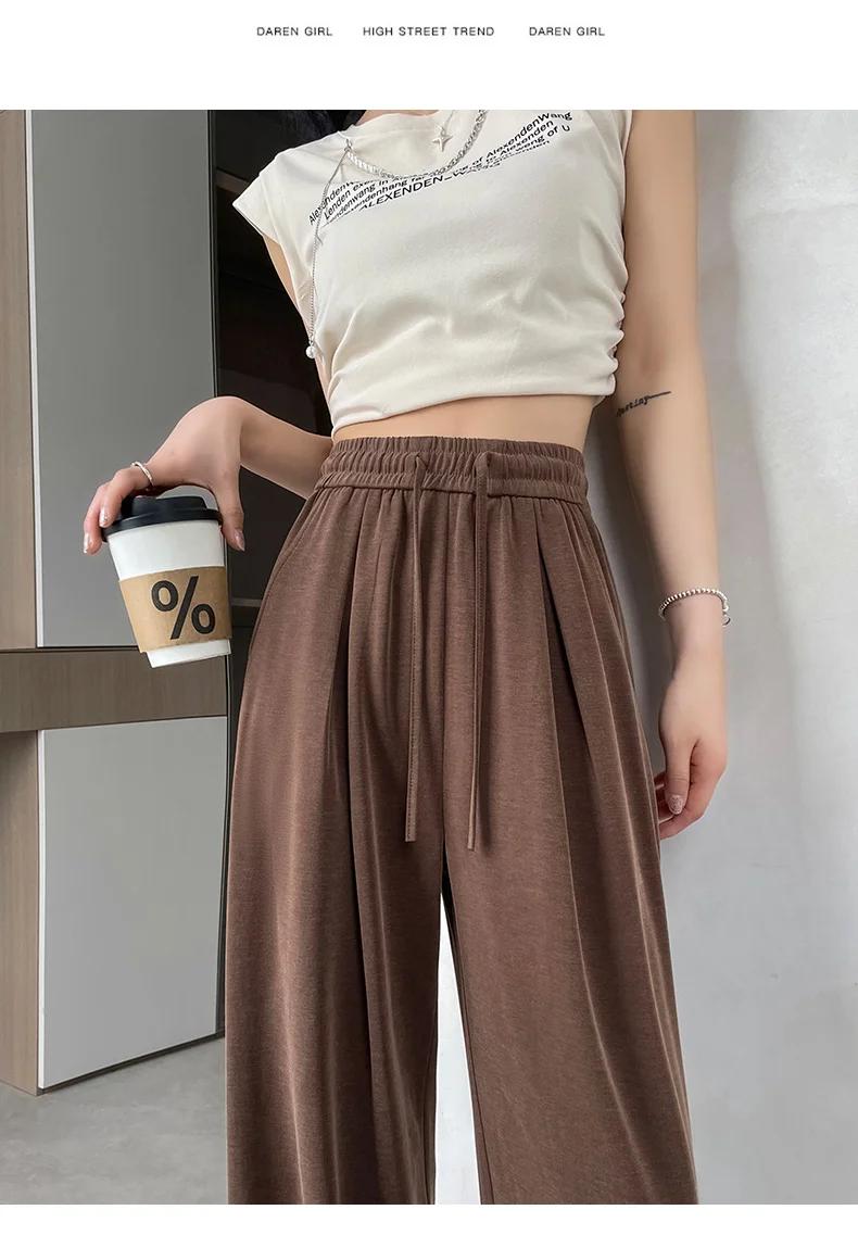 Product Introduction of 2025 New Summer Women's Casual Pants High Waist Solid Minimalism Loose Floor Length Wide Leg Trousers Female 51