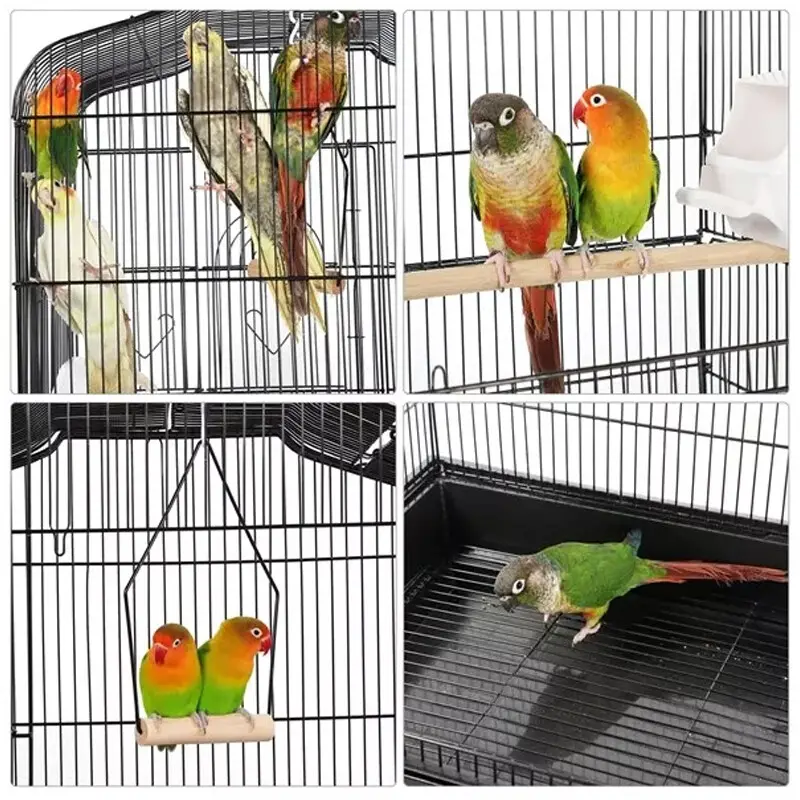 Budgie Cage Metal Parrot Bird Cage Open Top Bird Aviary for Cockatiels Canaries- 4