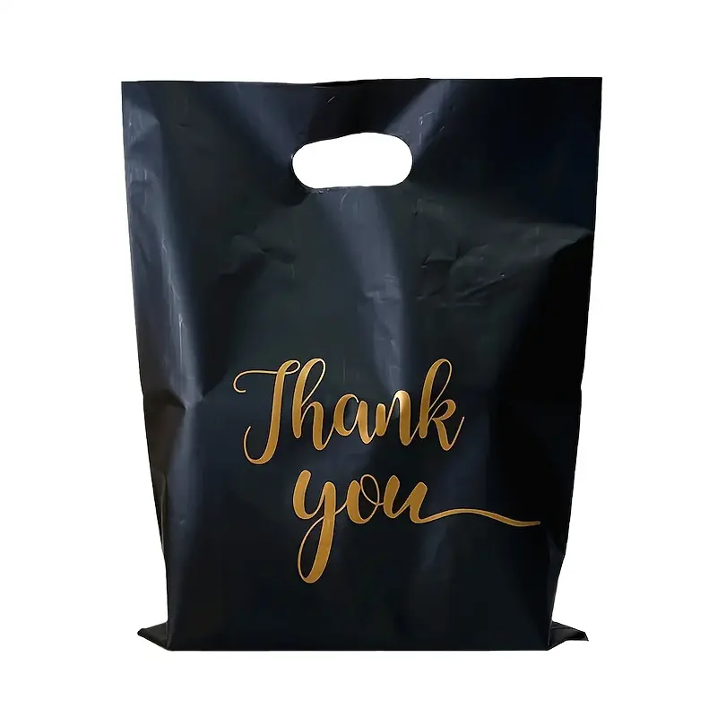 100pcs Durable Black Reusable Plastic Shopping Bags - Perfect for Thank You Gifts, Christmas, Parties, Stores & Boutiques 3