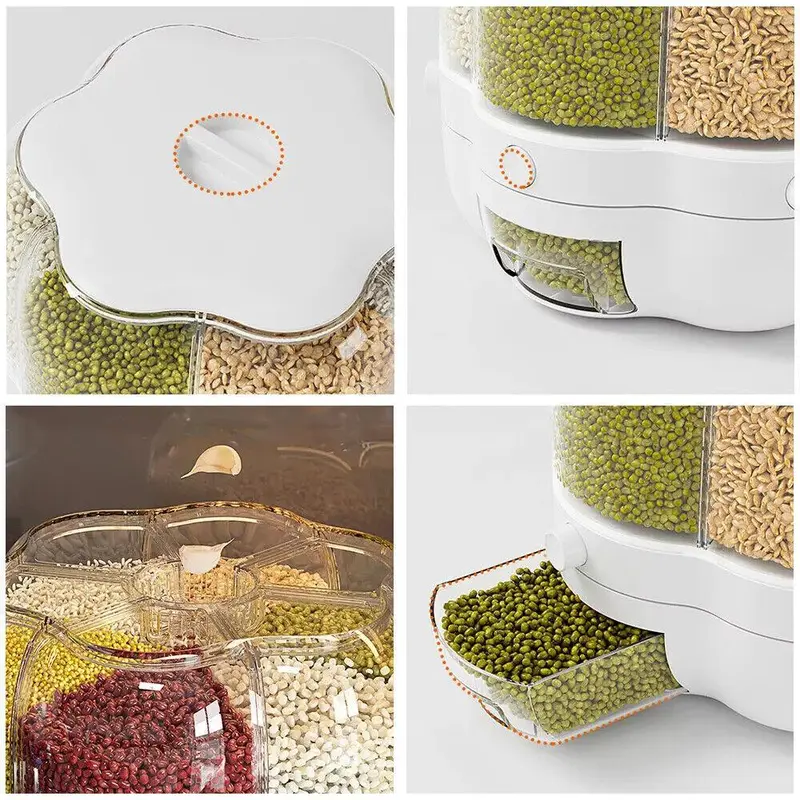 Rotatable Food Sealed Storage Container Grain Box Cereal Dispenser Rice Tank UK Kitchen Lid preserving containers 8