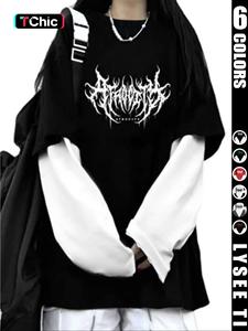 Women's Letter Print Round Neck Tee, Casual Two-piece Long Sleeve T-shirt for Daily Wear, Ladies Spring&fall