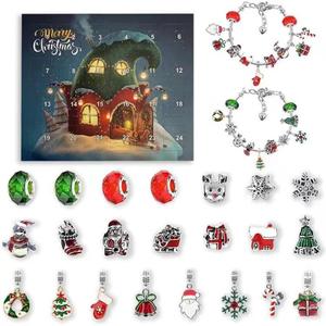 Christmas Advent Calendar Bracelets for Girls 24 Days Xmas Countdown Calendar DIY Jewelry Making Kit Gift Random 22 Charm Beads 2 Bracelets for Kids Teens Women, 1 Box Stocking Filler, Collection Advent Calendar, Best Friend Gifts