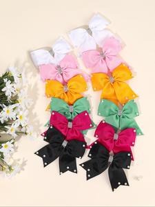 Solid Color Rhinestone Decorated Bowknot Design Hair Clips, Cute Colorful Hair Accessories for Girls, Fashion Hair Accessories for Party, Daily Clothing Decor
