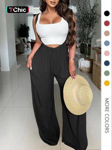 Women's Adjustable Drawstring Tie Back Wide Leg Pocket Suspender Pants without Tank Top, Casual Loose Fit Jumpsuit for Summer, Women's Basic Bottoms for Daily Wear, Minimalist Chic Vibe Womenswear