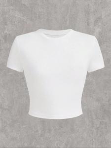 Women's Round Neck Short Sleeve Crop Tee, Summer Clothes, Casual Basic Minimalist Classy Crew Neck T-shirt for Summer Daily Wear, Ladies Clothes for All Seasons, Womenswear, Tshirts