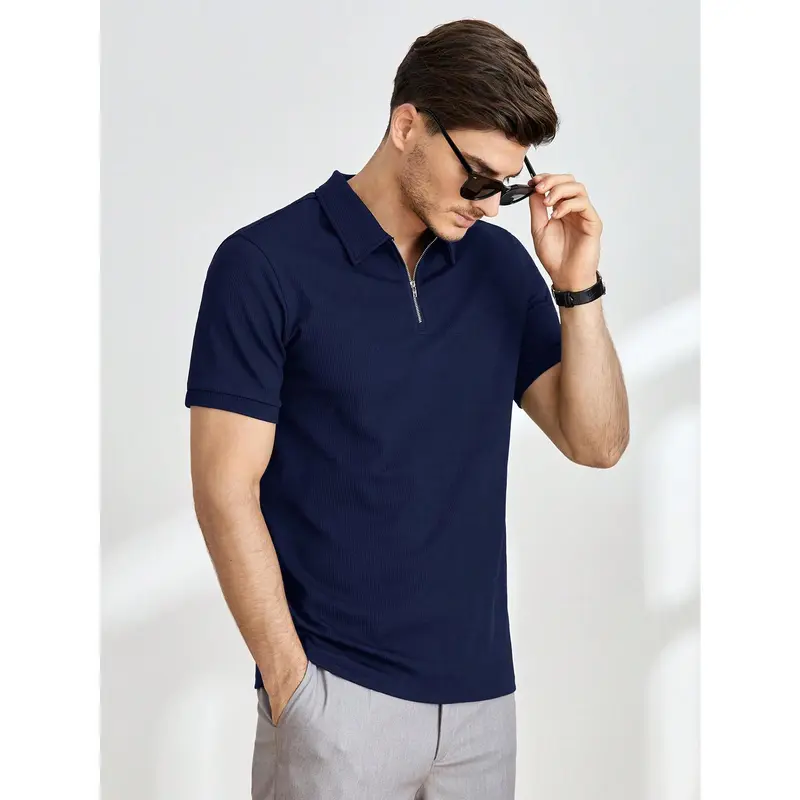 Manfinity ModaGents Men Solid Quarter Zip Polo Shirt, For Golf Menswear Top 4