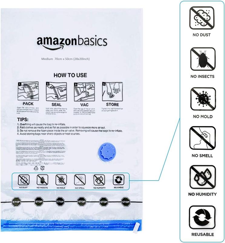 Vacuum Compression Zipper Storage Bags with  Hand Pump, Large, 5-Pack, Clear 6