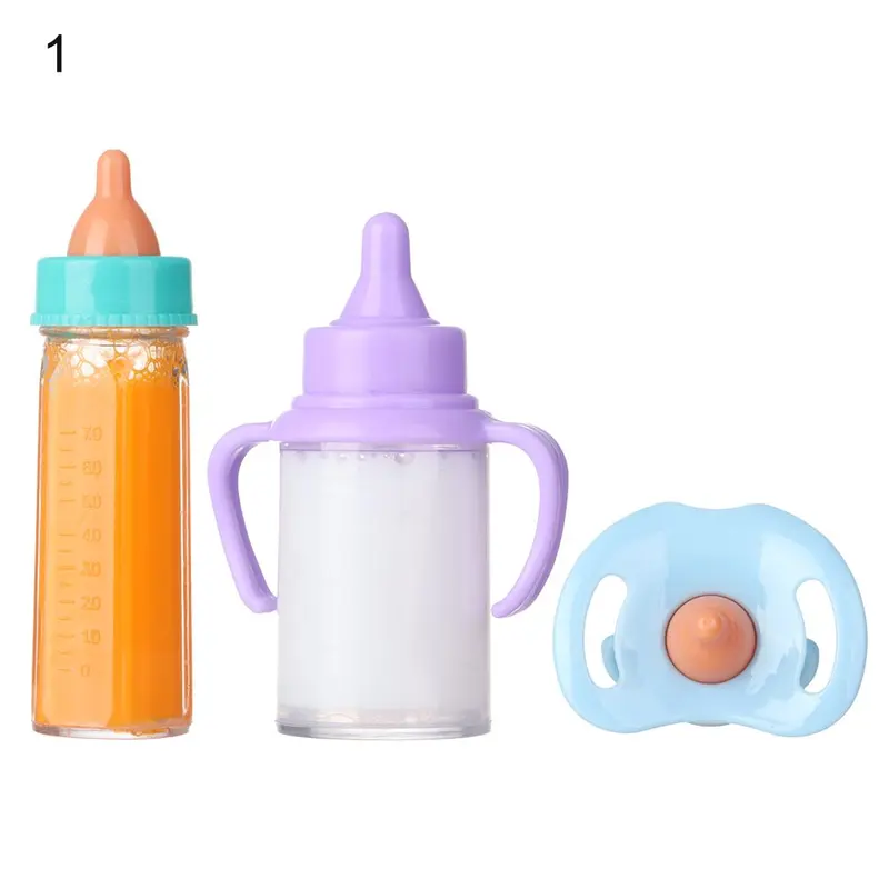 18inch Doll Magic Milk Juice Bottles with Pacifier Bibs fit Newborn Dolls Plastic Nipple Bottle Dollhouse Toys Reborn 7